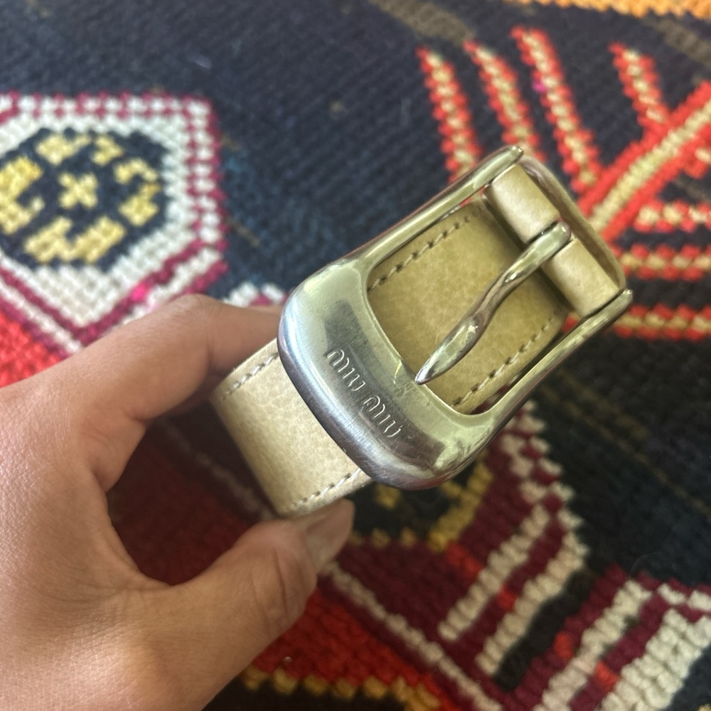 Miu Miu Tan Leather Belt with Brass Buckle